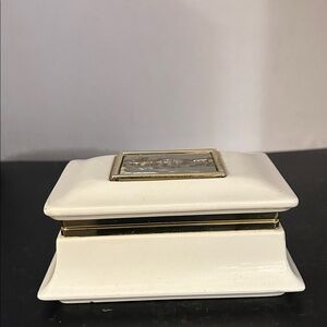 Ceramic Jewelry Box With Metal Art , Collectible Italian.